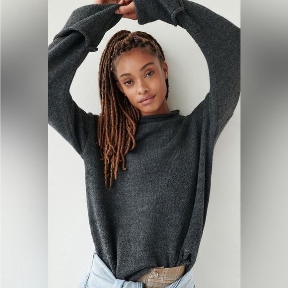 Anthropologie Basile Bell Sleeve Funnel Mock Neck Sweater Dark Gray Size M NWT - Picture 1 of 16